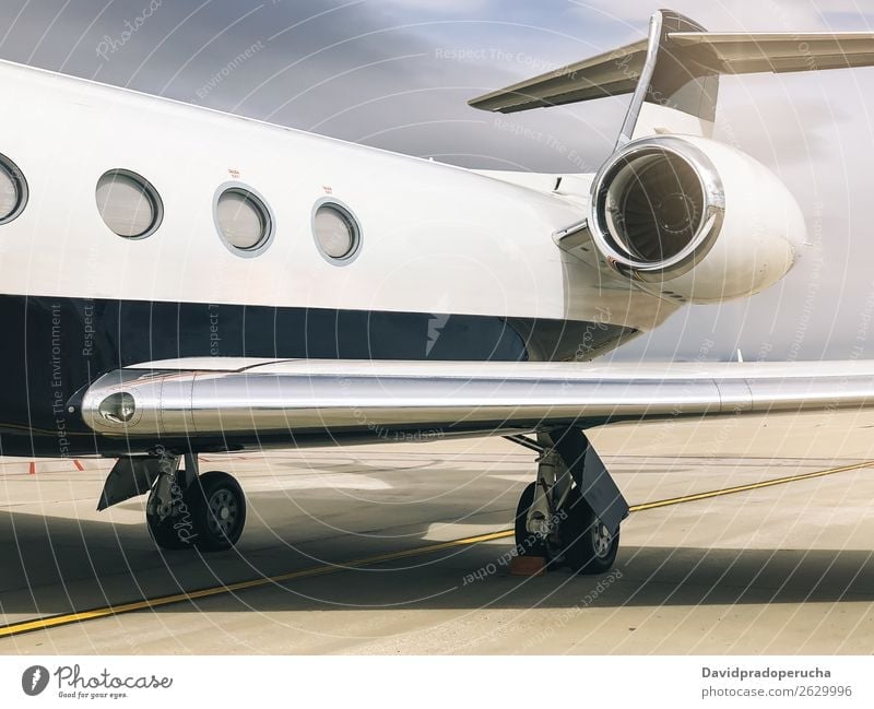 Private luxury jet at the airport terminal aerospace Aircraft Airfield Aviation Passenger plane Airplane Airport airstrip Business business class Close-up