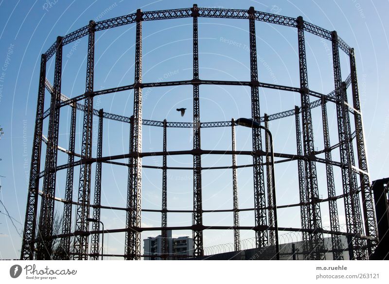 circular linkage London England Capital city Outskirts Gasometer Old Historic Retro Town Moody Secrecy Longing Loneliness Decline Past Transience Bird