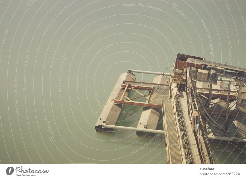 from above Environment Elements Water Lake Lake Baggersee Body of water conveyor Industrial plant Colour photo Subdued colour Exterior shot Copy Space left Day