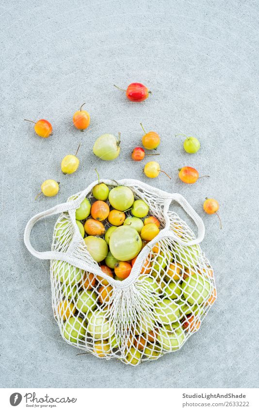 Apples from the garden in a cotton mesh bag Food Fruit Shopping Summer Gardening Nature Autumn Tree Concrete Simple Bright Hip & trendy Modern Natural Retro