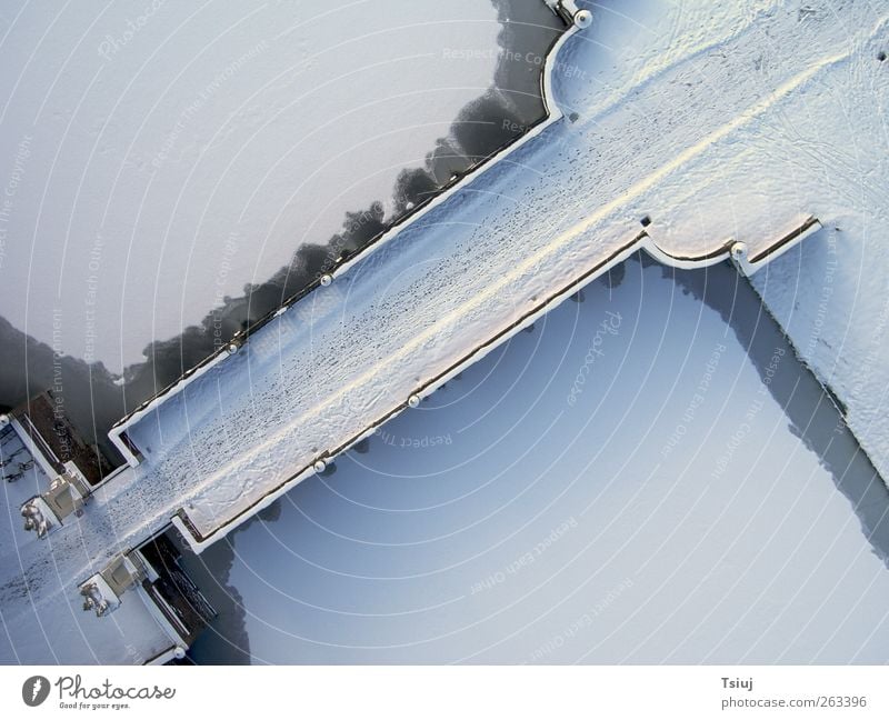 Tracks in the snow Winter Ice Frost Snow Bridge Cold Aerial photograph Footprint Castle moat Colour photo Exterior shot Deserted Contrast Bird's-eye view