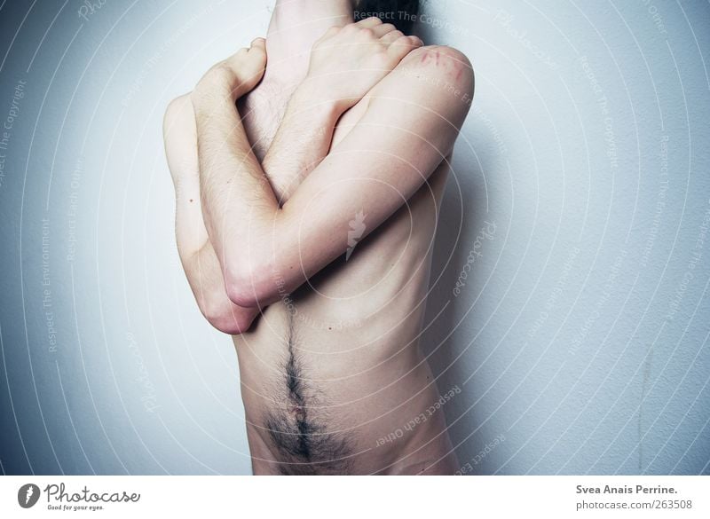Through.sight. Masculine Young man Youth (Young adults) Body Skin Arm Hand Stomach 1 Human being Hair To hold on Thin Pain Longing Colour photo Interior shot