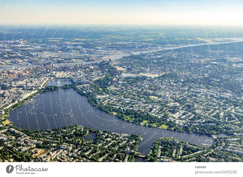 Aerial view Hamburg Alster Aerial photograph Summer Sailing Sailboat Skyline Town