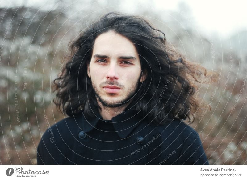 . Masculine Young man Youth (Young adults) Man Adults Hair and hairstyles Face 1 Human being 18 - 30 years Autumn Park Jacket Brunette Long-haired Curl Natural
