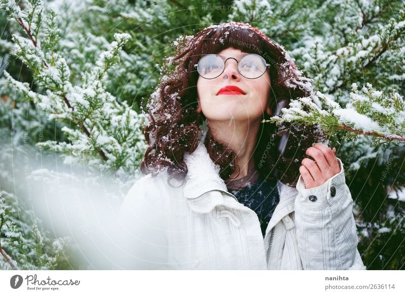 Young woman enjoying a snowy winter day Lifestyle Style Happy Wellness Adventure Freedom Winter Snow Winter vacation Christmas & Advent New Year's Eve