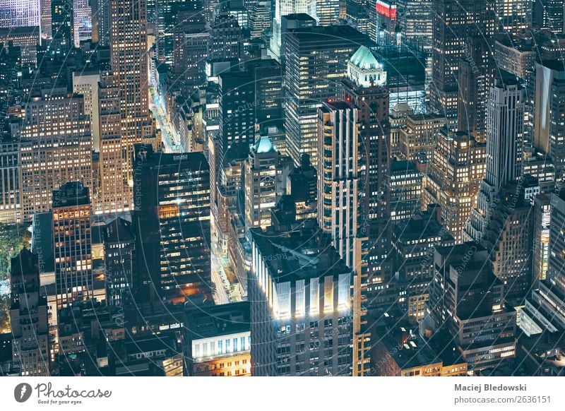 New York City at night, USA. Downtown Populated Overpopulated High-rise Building Street Elegant Success Modern Dependability Financial Industry Identity