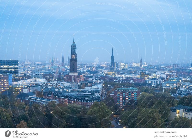 HAMBURG Tourism Sightseeing City trip Hamburg Town Port City Downtown Populated High-rise Bank building Church Park Roof Tourist Attraction Landmark Culture