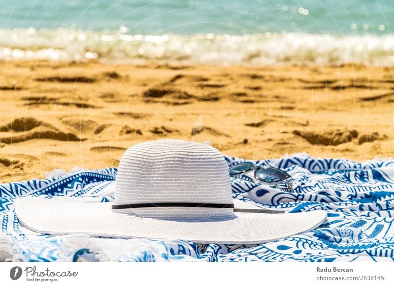 Round Beach Towel, Hat And Sunglasses In Summer Vacation Design Beautiful Relaxation Leisure and hobbies Vacation & Travel Tourism Summer vacation Sunbathing