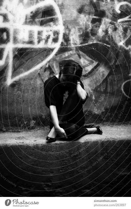 pose 1 Human being Whimsical Ballet Dance Posture Distend Graffiti Bridge Underpass Sadness Grief Youth (Young adults) Model Black & white photo