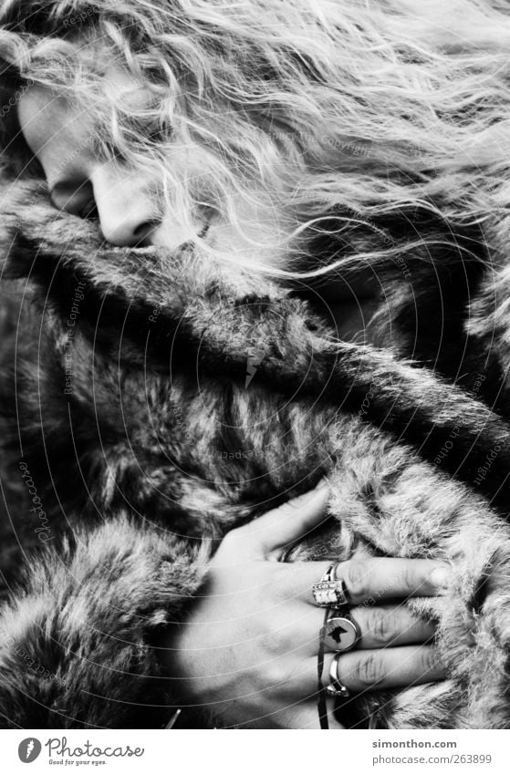 fur 1 Human being Love Pelt Fur jacket Fur coat Fur goods Fur-bearing animal Fur collar Ring Jewellery To enjoy Luxury Blonde Well-being Black & white photo