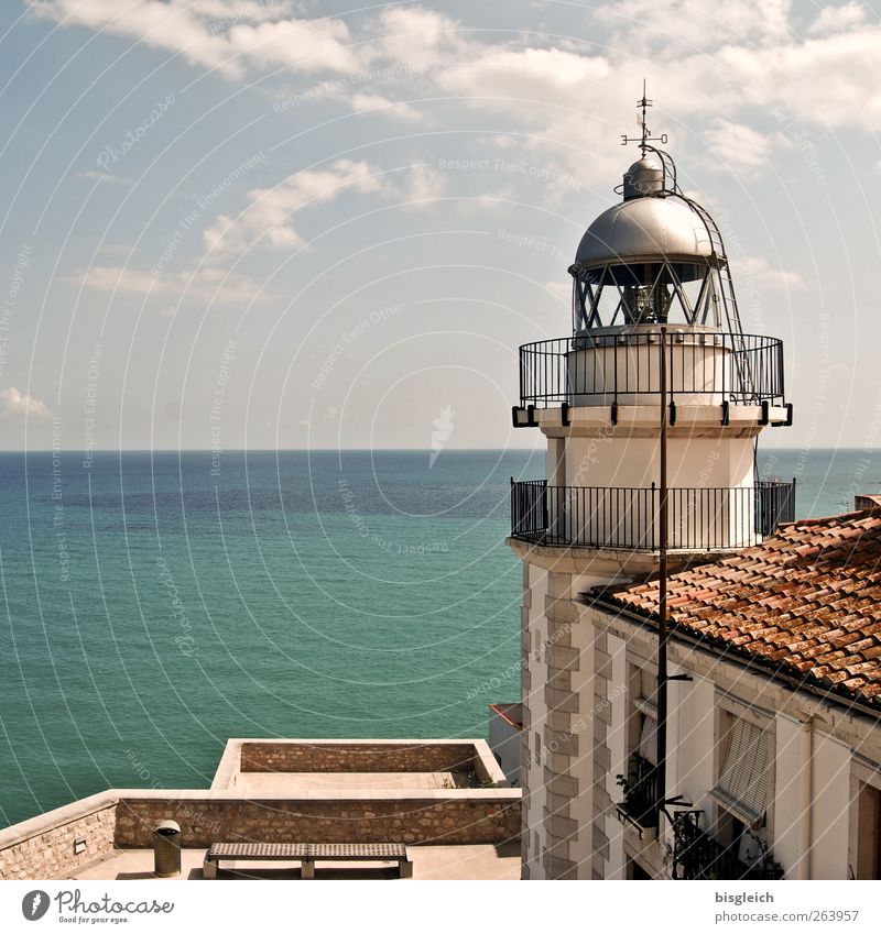 Peniscola / Spain Summer Coast Ocean Europe Lighthouse Blue Brown Green Relaxation Vacation & Travel Far-off places Horizon Colour photo Exterior shot Deserted