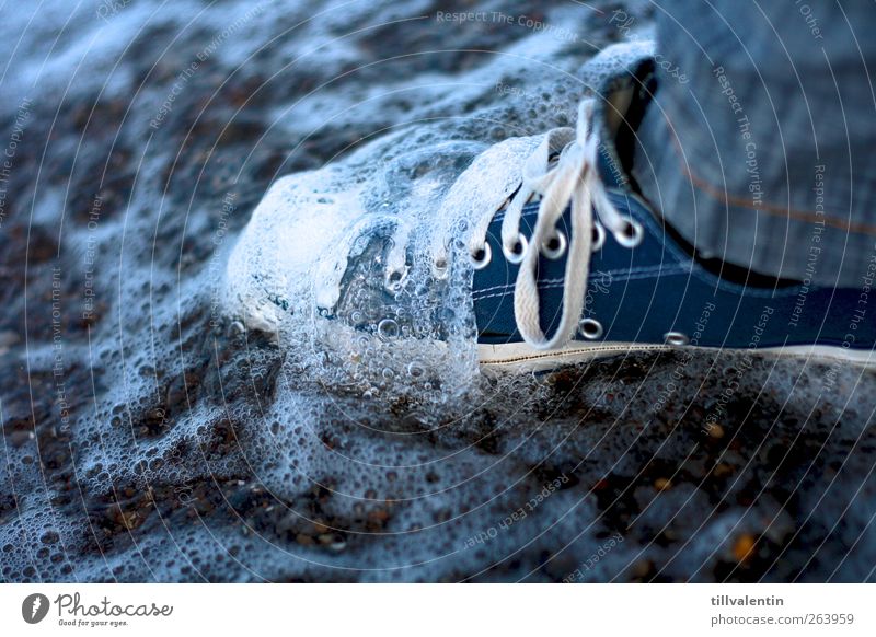 Blue Ocean Summer Beach Waves Human being Legs Feet 1 Sand Water Bright White Movement Cold Footwear Wet Emerging Damp Casual shoe Chucks Stand Colour photo