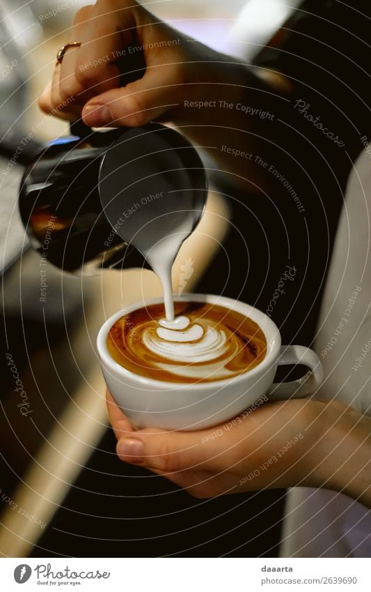 barista at work 2 Beverage Hot drink Hot Chocolate Coffee Latte macchiato Café au lait Cafeteria Mug Lifestyle Elegant Style Joy Harmonious Leisure and hobbies