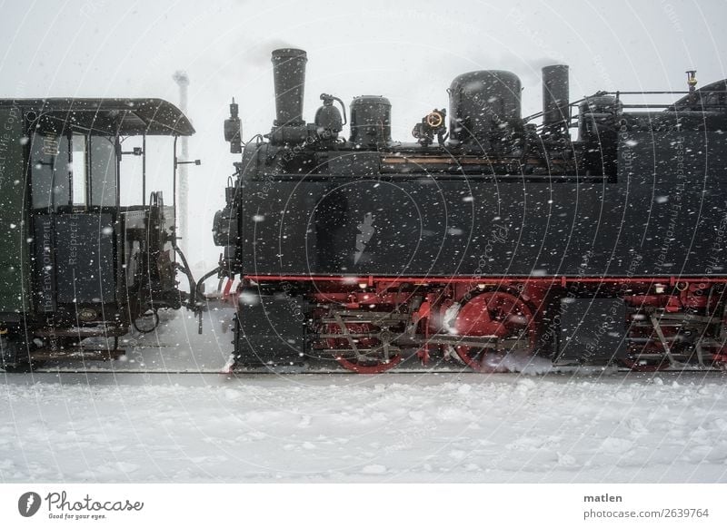 old steam engine in the snow Transport Means of transport Traffic infrastructure Passenger traffic Rail transport Railroad Engines Steamlocomotive Driving Old