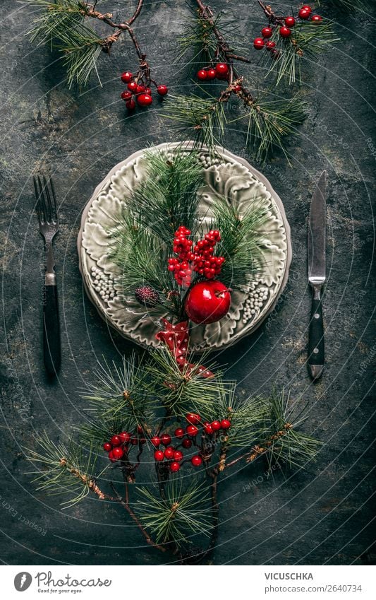 Table decoration with pine branches for Christmas Banquet Crockery Plate Cutlery Style Design Winter Decoration Party Event Restaurant Feasts & Celebrations