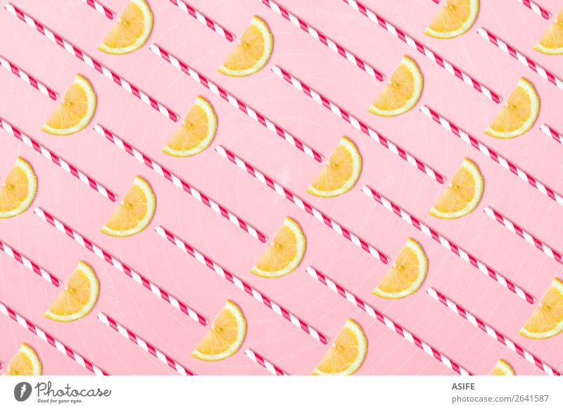Lemonade pattern on pink background Fruit Juice Design Summer Decoration Group Fresh Hip & trendy Funny Natural Above Pink straw Conceptual design Diagonal