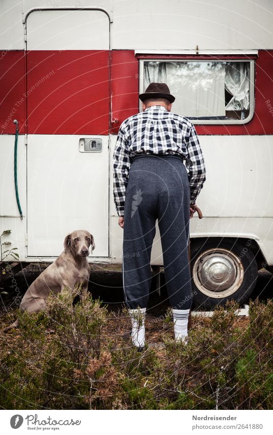 Dr. Strange. Tourism Retirement Human being Masculine Man Adults Male senior Vehicle Mobile home Caravan Fashion Hat Pet Dog Old Living or residing Together