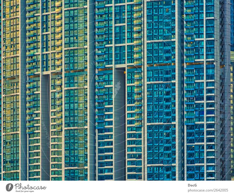 Hong Kong - Tower Blocks - Kowloon Downtown Overpopulated High-rise Manmade structures Building Architecture Facade Balcony Concrete Glass Metal