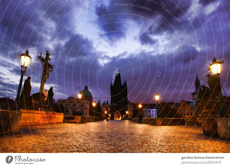 Prague awakes! Art Architecture Landscape Sky Clouds Night sky Bridge Wall (barrier) Wall (building) Tourist Attraction Landmark Monument Discover Relaxation