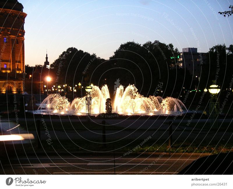 Fountain at night Well Night Mannheim Light Architecture water feature Evening