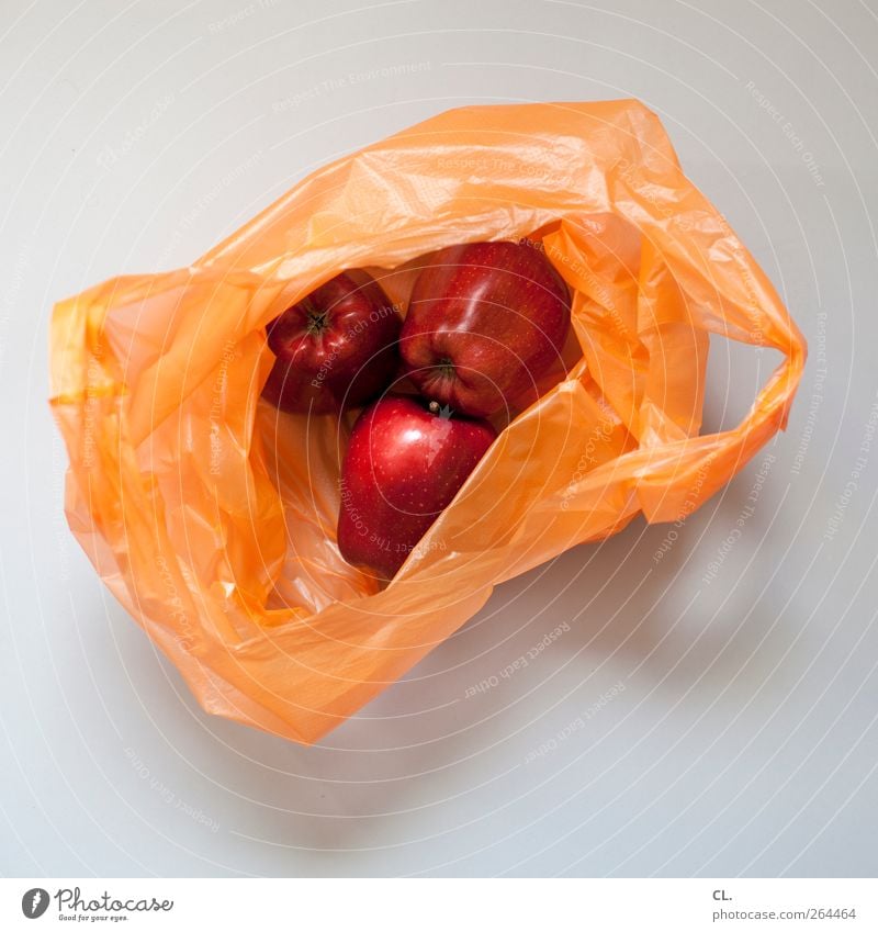 apples Food Fruit Apple Organic produce Vegetarian diet Shopping Fresh Healthy Delicious Natural Red Appetite Paper bag Deserted Goods Bright background
