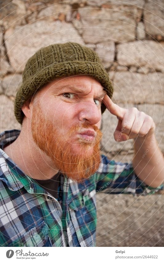 Portrait of a hipster guy putting silly face Hair and hairstyles Face Human being Boy (child) Man Adults Red-haired Beard Exceptional Funny Modern Cute Crazy