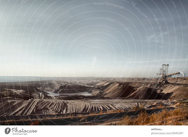 Open pit lignite mine with conveyor line Soft coal mining Workplace Renewable energy Climate change Energy industry Energy crisis Technology Coal power station