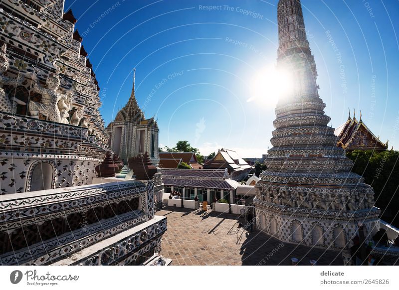 Wat Arun Sky Sun Town Church Palace Manmade structures Building Architecture Tourist Attraction Landmark Monument Discover Relaxation Thailand Bangkok Asia