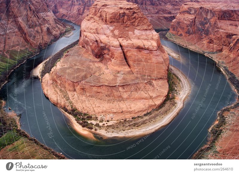 horseshoe bend Trip Adventure Far-off places Freedom Nature Landscape Earth Water Rock Canyon River bank Exceptional Gigantic Infinity Round Blue Brown Power