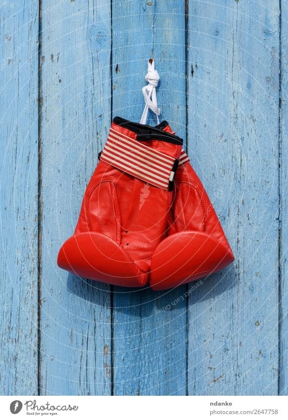 red leather boxing gloves hang on a nail Fitness Sports Sports Training Leather Gloves Hang Blue Red Power Protection Colour Competition Boxing Hanging