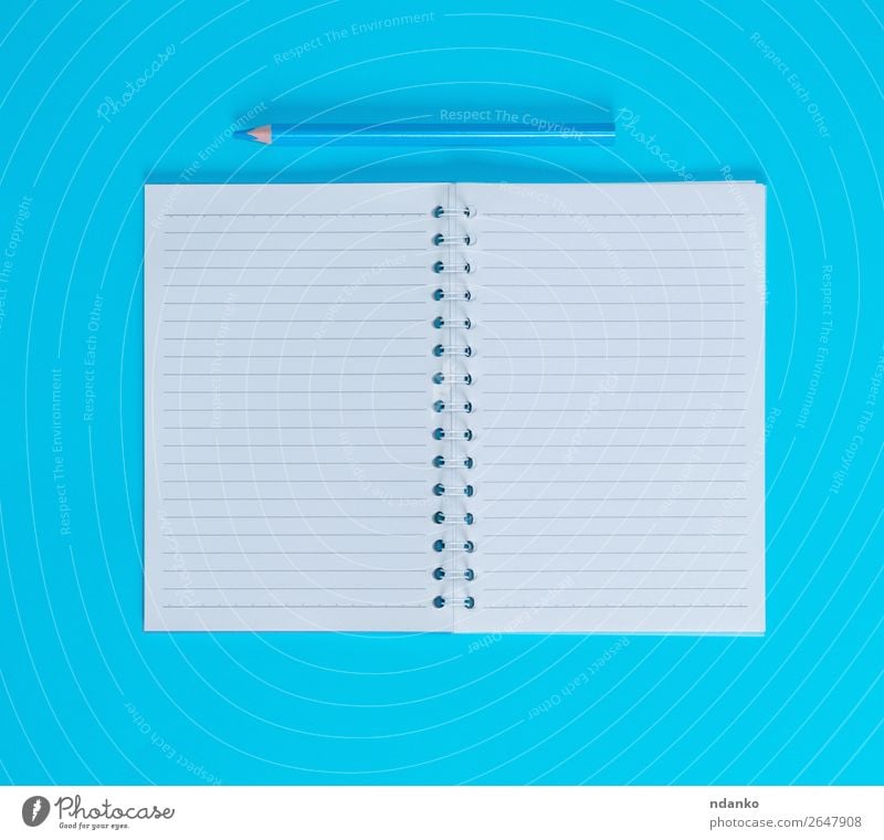 notebook with empty white sheets in line School Office Business Book Paper Piece of paper Pen Wood Write Above Blue White study background Blank