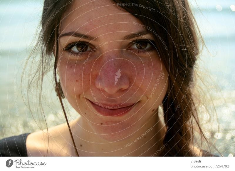 first freckles this year Joy Happy Summer Beach Feminine Young woman Youth (Young adults) Head Hair and hairstyles Face 1 Human being 18 - 30 years Adults Water