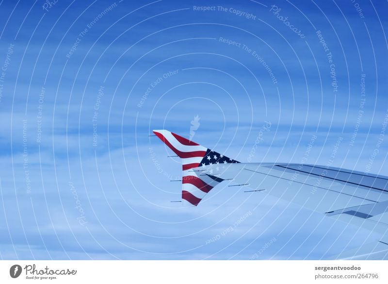 Stars and Stripes Vacation & Travel Freedom Aviation Technology Sky Means of transport Airplane View from the airplane Wing Sign Flag American Flag Flying