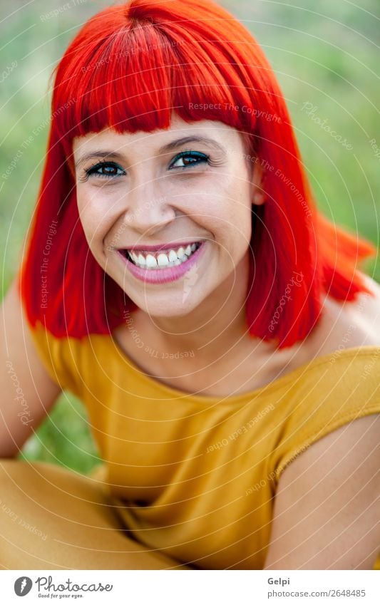 Red haired woman relaxed in a park Lifestyle Style Joy Happy Beautiful Hair and hairstyles Face Wellness Calm Summer Human being Woman Adults Nature Plant Park