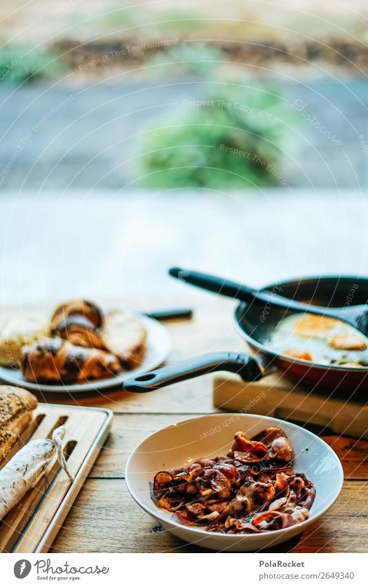 #AS# First of all breakfast Food Breakfast Joy Pan Love Egg Bacon Croissant Baguette Table Cozy Preparation To enjoy Happy Pattern Surprise