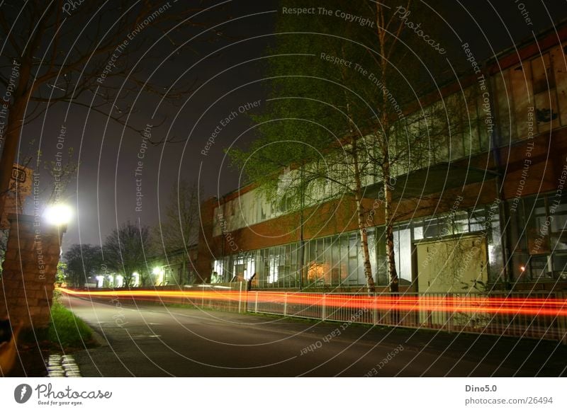 long-term exposure Night House (Residential Structure) Building Lantern Speed Fence Wall (barrier) Tree Bushes Red Black Dark Long exposure Street Company Gate