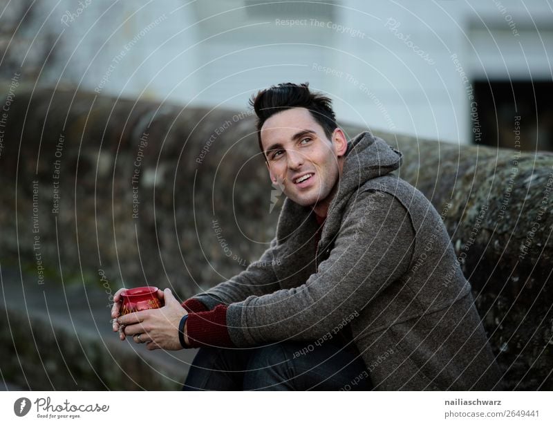 Portrait Beverage Drinking Hot drink Tea Alcoholic drinks Mulled wine Lifestyle Style Joy Happy Tourism Trip Winter Christmas & Advent Masculine Young man