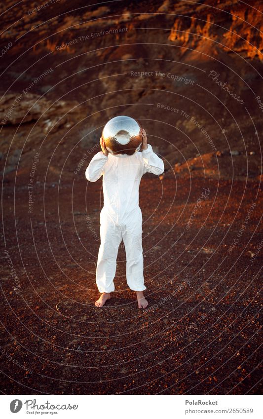 #AS# I am ready Human being Masculine Self-confident Art Esthetic Mars Martian landscape Red White Helmet Sphere Silver Costume Carnival costume Astronaut