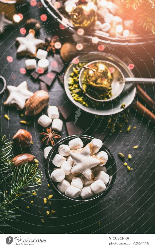 Marshmallow and cookies for Christmas Dessert Candy Chocolate Nutrition Banquet Beverage Hot Chocolate Crockery Shopping Style Design Winter Living or residing