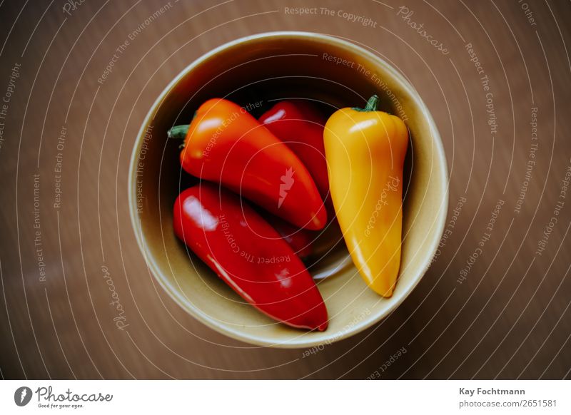 Bowl with red and yellow peppers Food Vegetable Nutrition Organic produce Vegetarian diet Diet Table Exotic Fresh Healthy Natural Brown Yellow Red Colour