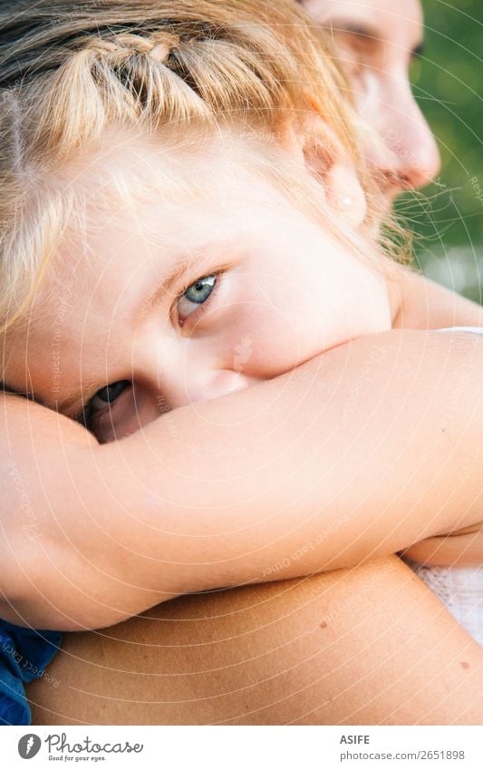 Little girl in mothers arms looking at camera Joy Happy Summer Child Baby Toddler Woman Adults Parents Mother Family & Relations Infancy Arm Blonde Love Embrace