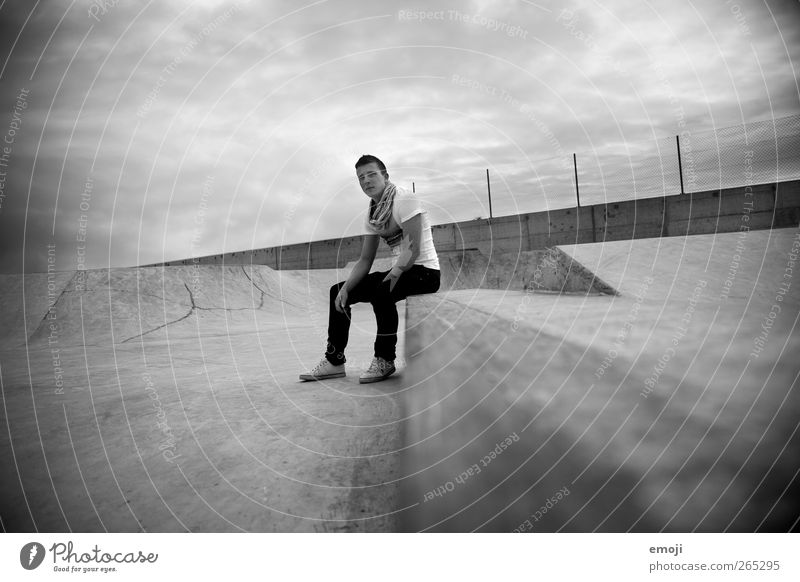 skate park Masculine Young man Youth (Young adults) 1 Human being 18 - 30 years Adults Sky Clouds Storm clouds Climate Climate change Bad weather Threat