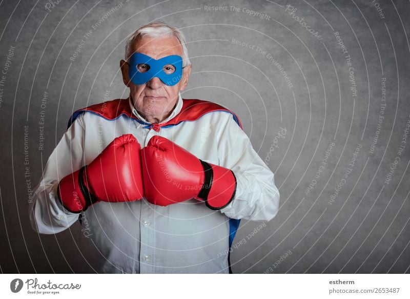 Super grandpa, senior man dressed as a superhero Lifestyle Playing Adventure Freedom Feasts & Celebrations Fairs & Carnivals Success Retirement Human being