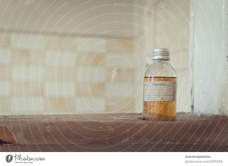 no apple juice Bottle Ruin Wall (barrier) Wall (building) Glass Dirty Fluid Yellow Tile Medication Anonymous Russian Colour photo Subdued colour Interior shot