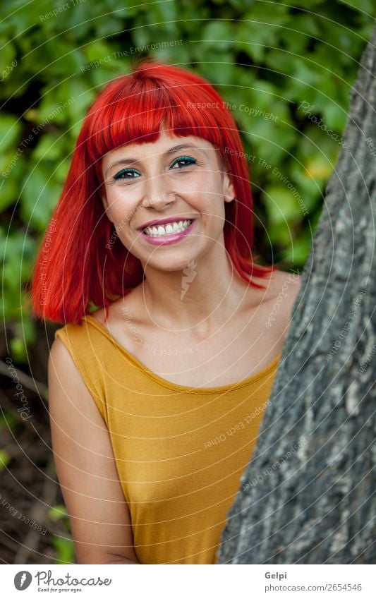 Happy red hair woman in a park Lifestyle Style Joy Beautiful Hair and hairstyles Face Wellness Calm Summer Human being Woman Adults Nature Plant Park Fashion