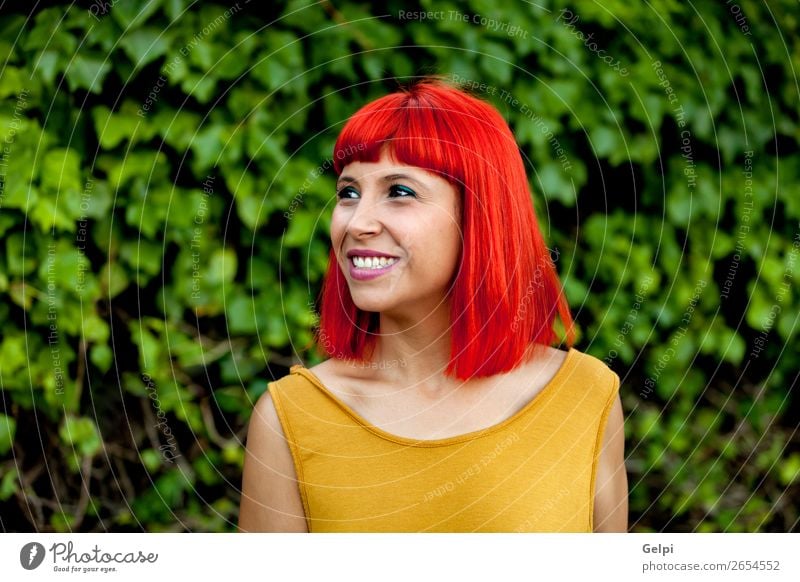 Happy red hair woman in a park Lifestyle Style Joy Beautiful Hair and hairstyles Face Wellness Calm Summer Human being Woman Adults Nature Plant Park Fashion