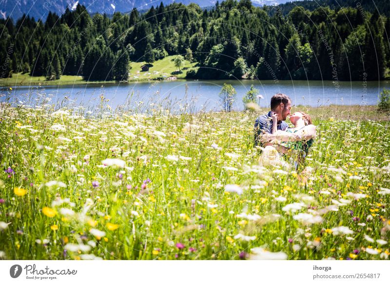 happy lovers on Holiday in the alps mountains Lifestyle Happy Beautiful Relaxation Vacation & Travel Adventure Summer Mountain Woman Adults Man Couple 2