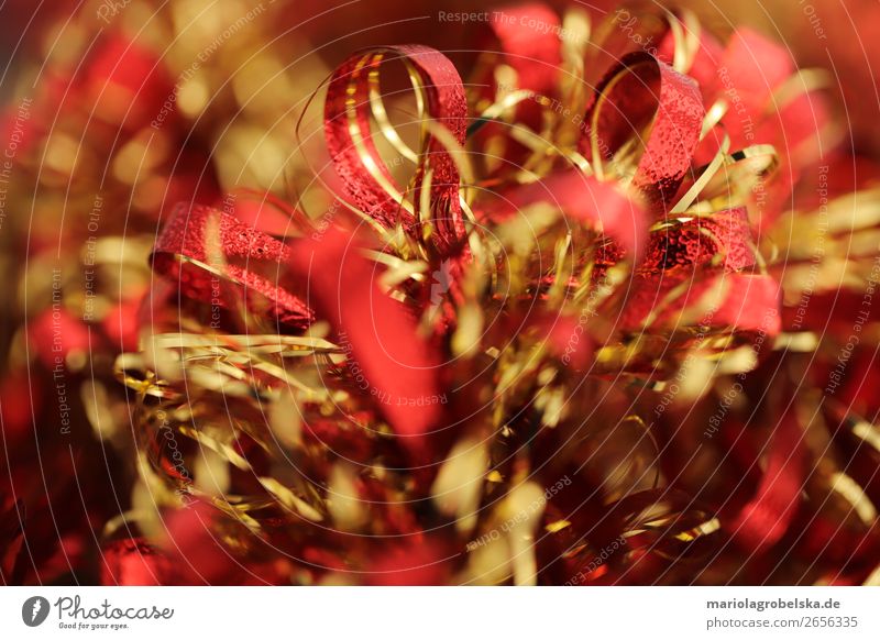 Christmas Decoration / red-gold Plastic String Bow Joy Happy Happiness Contentment Design Christmas & Advent Red Gold Colour photo Multicoloured Interior shot