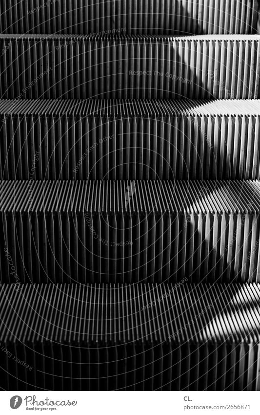 escalator Stairs Lanes & trails Escalator Metal Mobility Perspective Stagnating Upward Direction Black & white photo Exterior shot Abstract Pattern