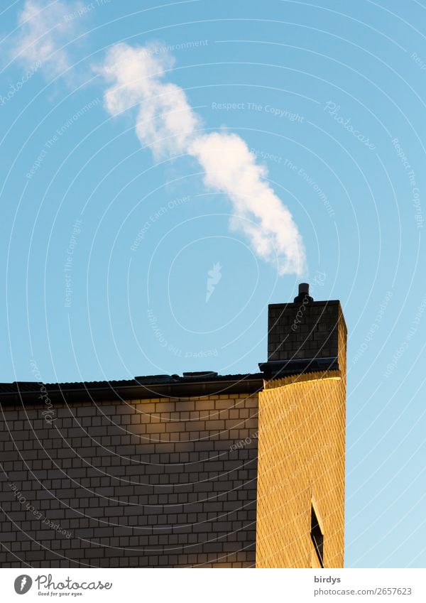 heating period Cloudless sky Winter House (Residential Structure) Apartment Building Roof Chimney Smoke Authentic Above Yellow White Safety (feeling of)